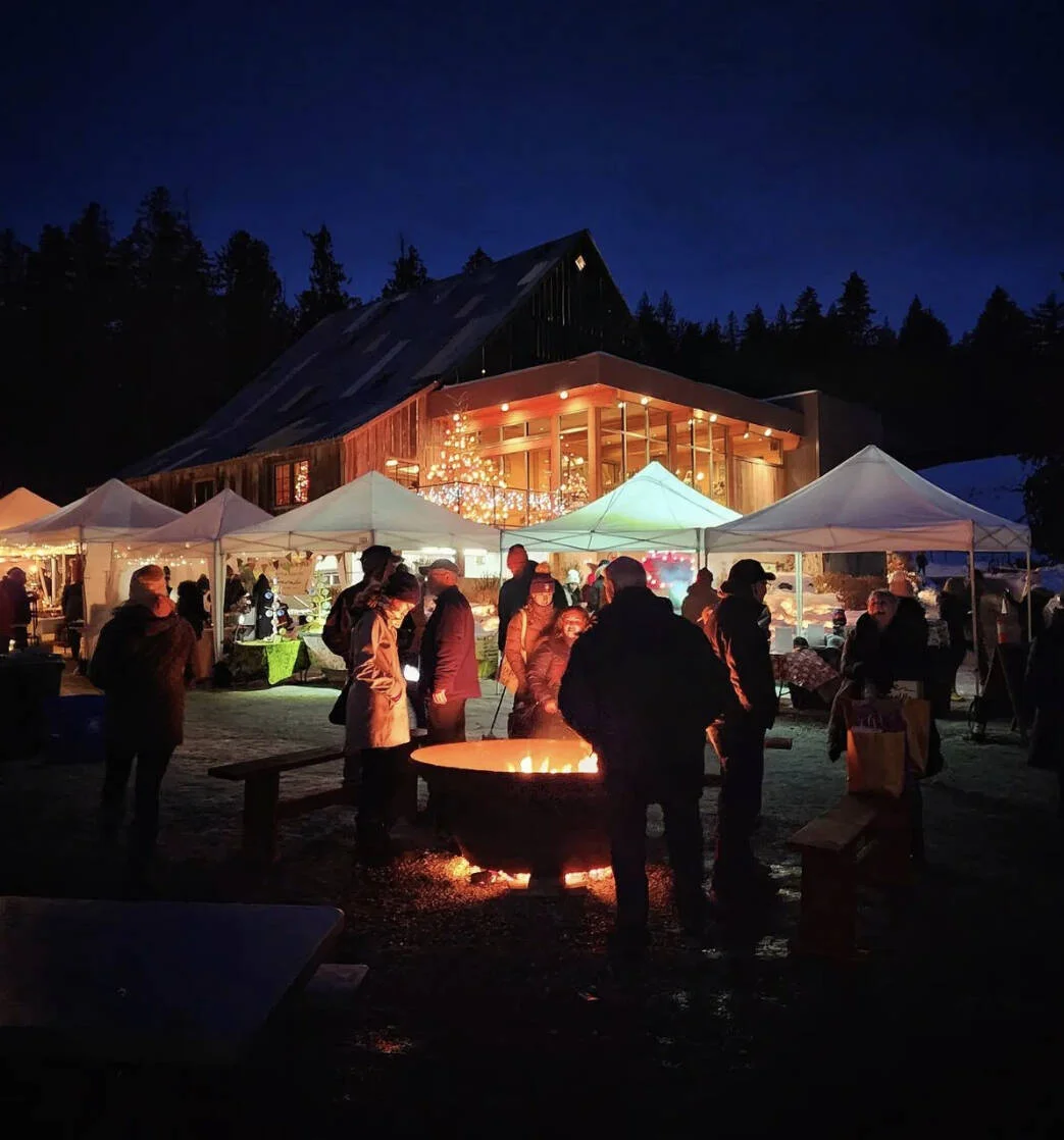 A winter evening Christmas market at Farmstrong Cider Co. in Armstrong